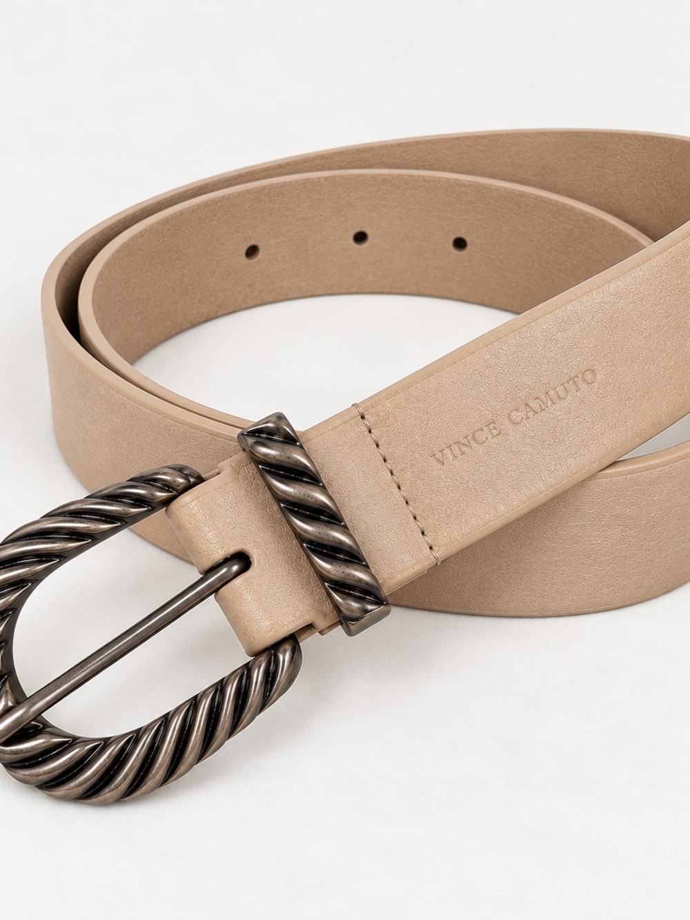 Vince Camuto Beige Leather Belt Twisted Buckle OS